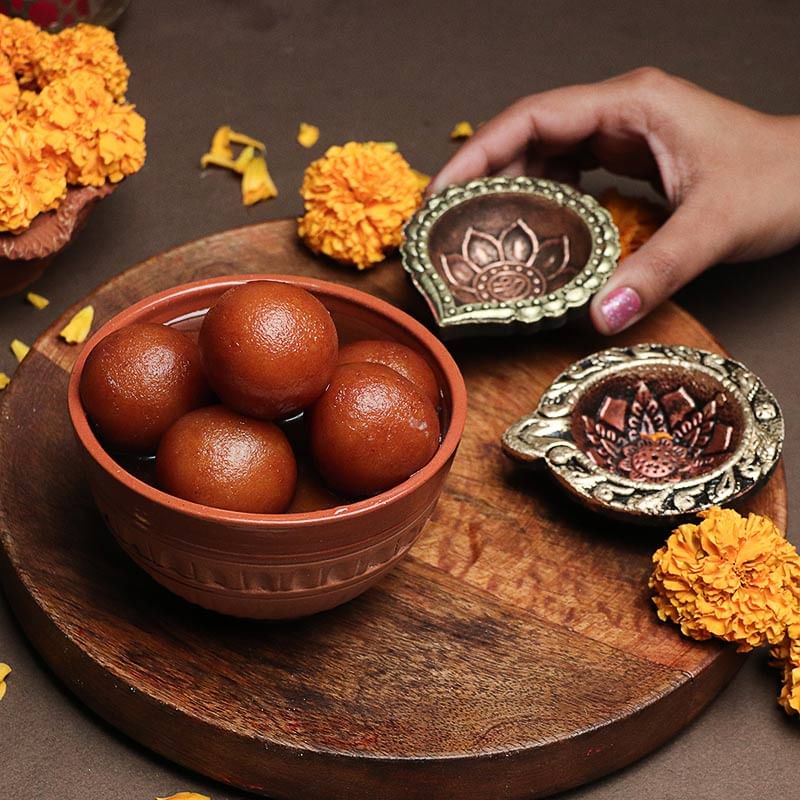 Sweetilicious Combo - 1 Kg Haldiram Gulab Jamun with 2 Designer Diyas