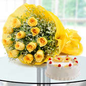 Heartful Wishes - Combo of 12 yellow roses bunch and a half kg pineapple cake