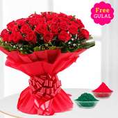 Red roses superb Holi bouquet with free Gulal