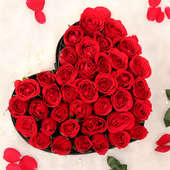 Valentines Heart Shaped 35 Red Roses Bouquet	
