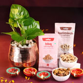 Money Plant With Nutty Treats N Diyas