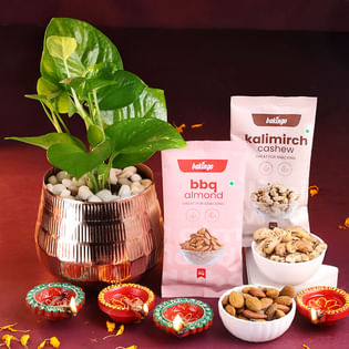 Money Plant With Nutty Treats N Diyas