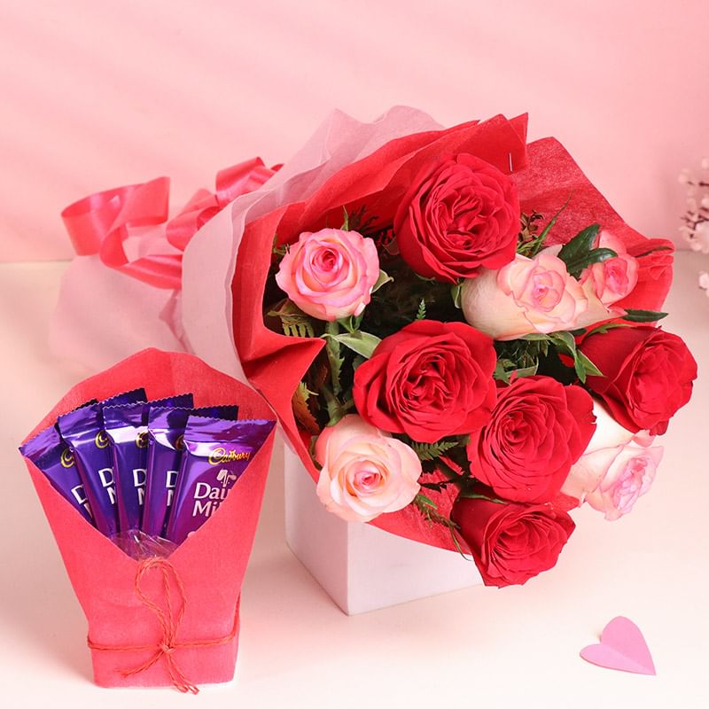 Pink N Red Rose And Chocolate Combo 