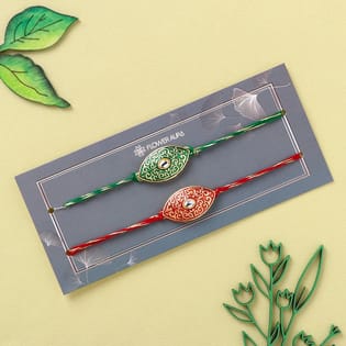 Ethnic Red n Green Stone Rakhi Set