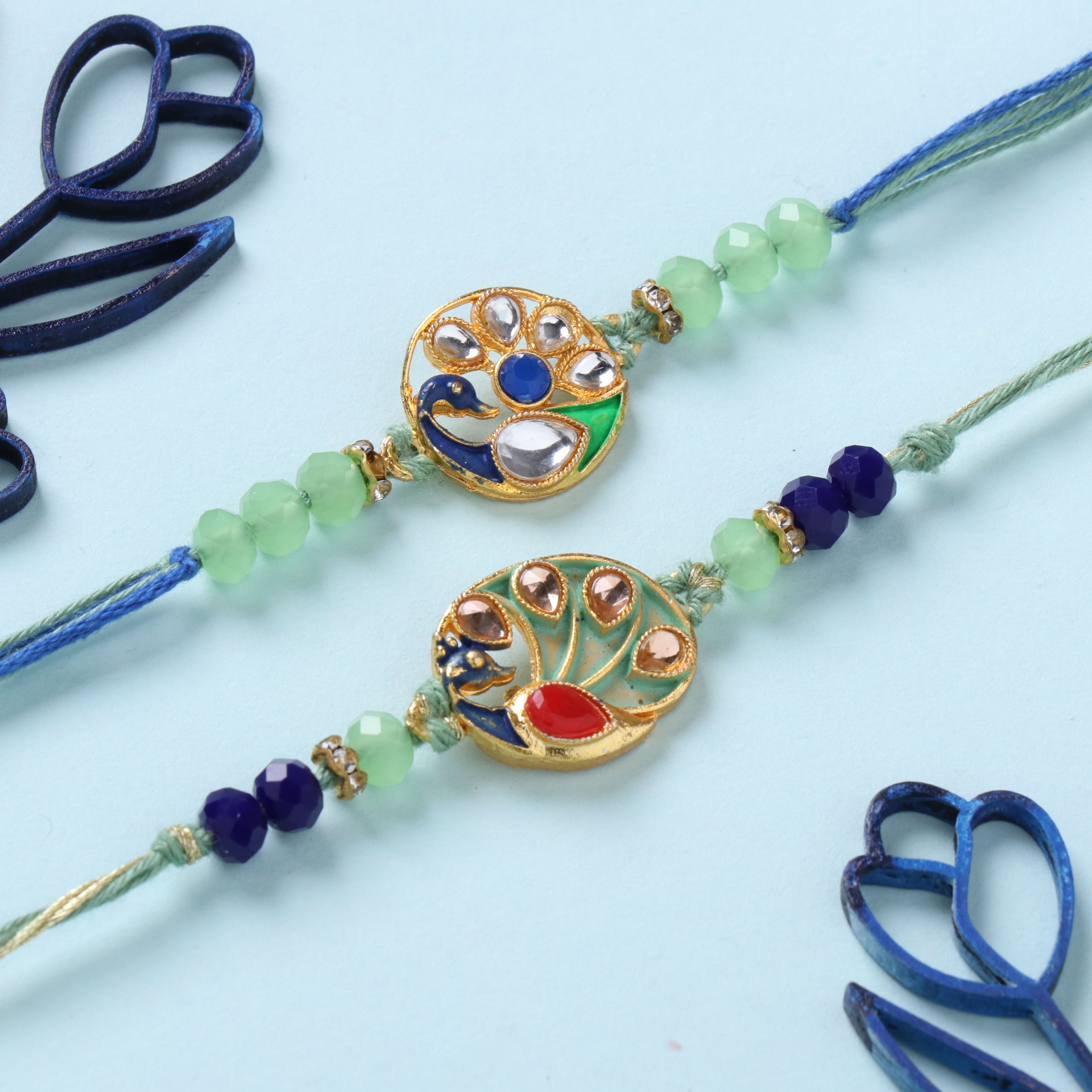 Meenakari Peacock Rakhi for Twins Brother