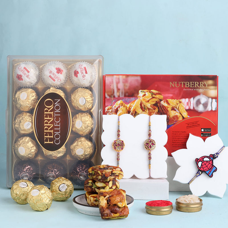 Designer Rakhi Duo N Kid Rakhi With Sweet Treats-UK