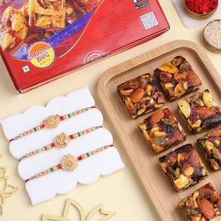 Set Of Three Traditional Rakhis With Nutty Sweets