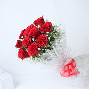 Classic 10 Red Roses For Rose Day