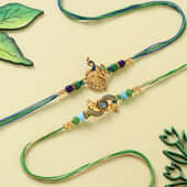 Set Of Two Majestic Peacock Rakhis