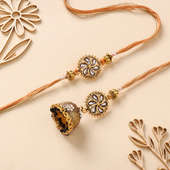 Antique Finish Bhaiya Bhabhi Stone Rakhi Set