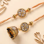 Antique Finish Bhaiya Bhabhi Stone Rakhi Set