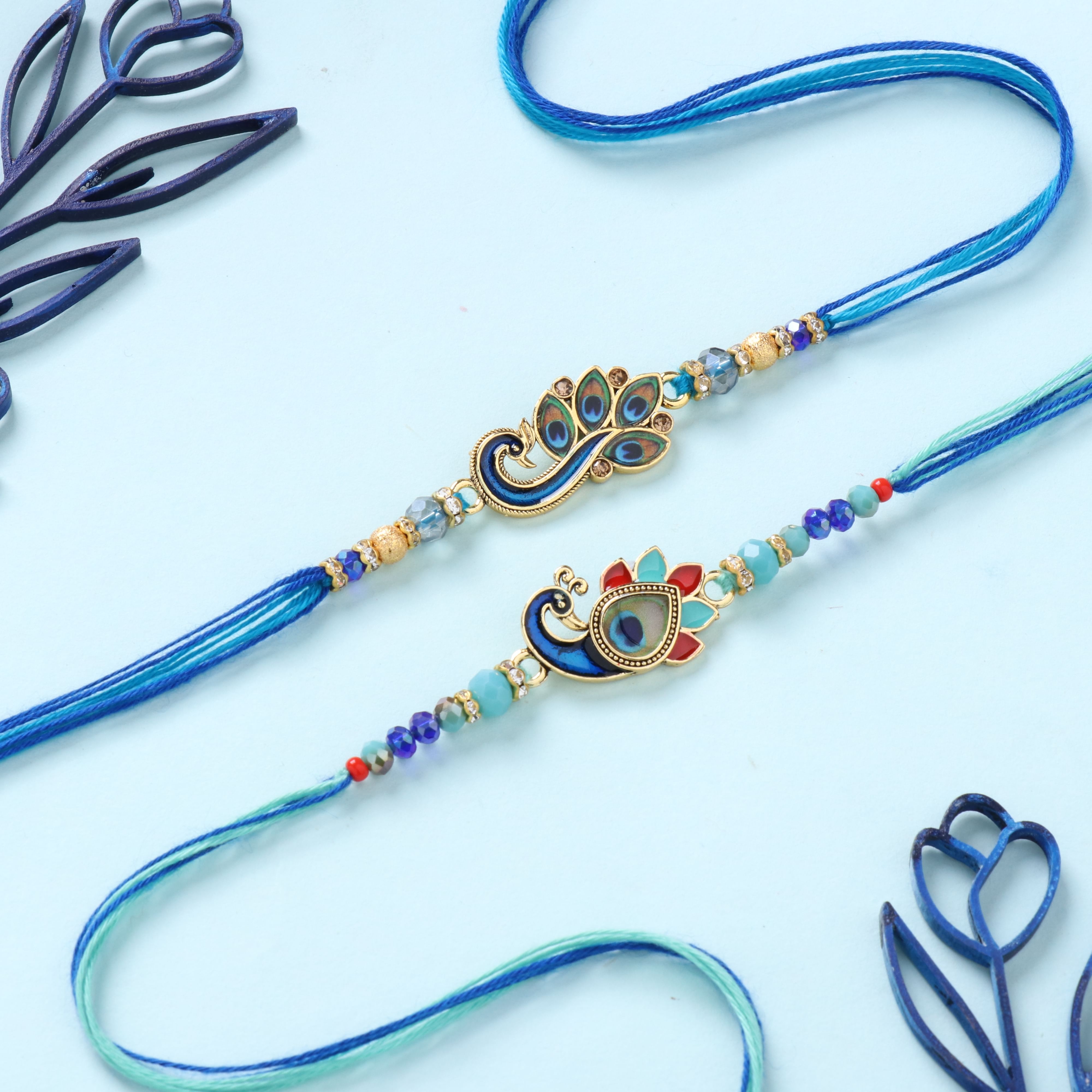 Set of 2 Blue Peacock Rakhi