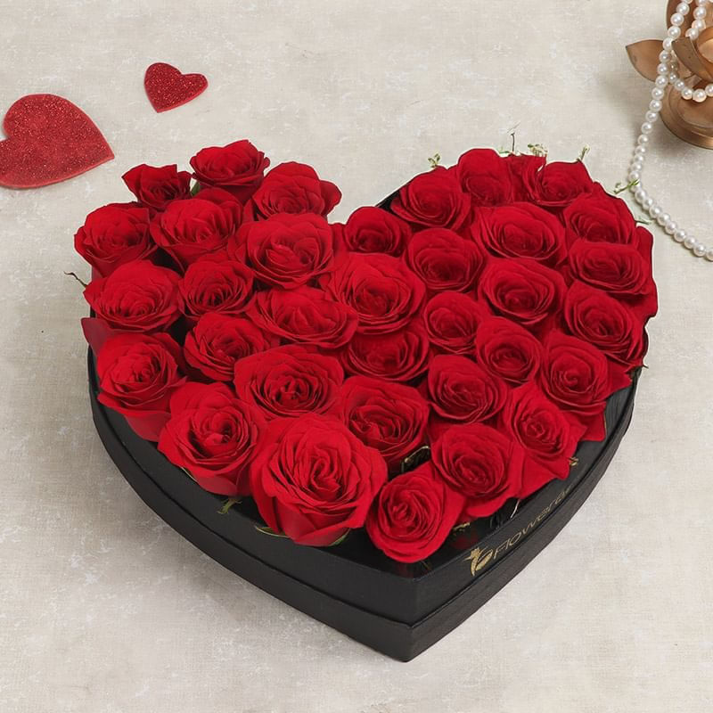 Red Roses in a Heart-Shaped with Ferrero Rose