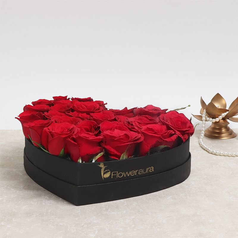 Red Roses in a Heart-Shaped with Ferrero Rose: Valentine Chocolate Gift