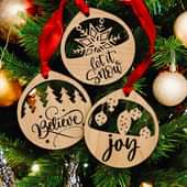 Rustic Pinewood Hanging Ornaments Set