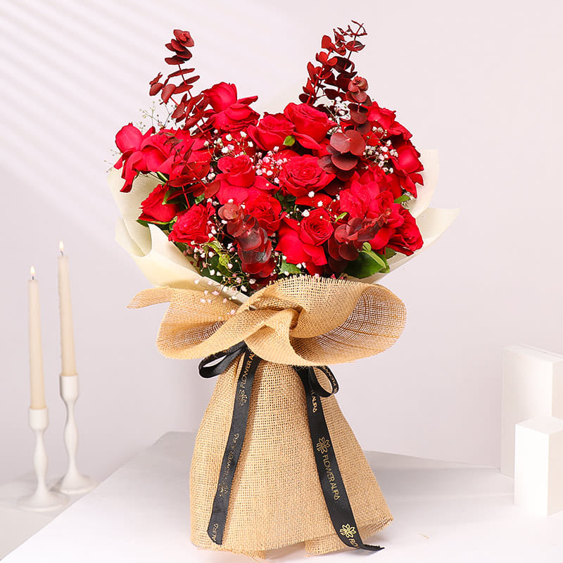 Jute Wrapped Red Rose Bouquet