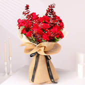 Jute Wrapped Red Rose Bouquet