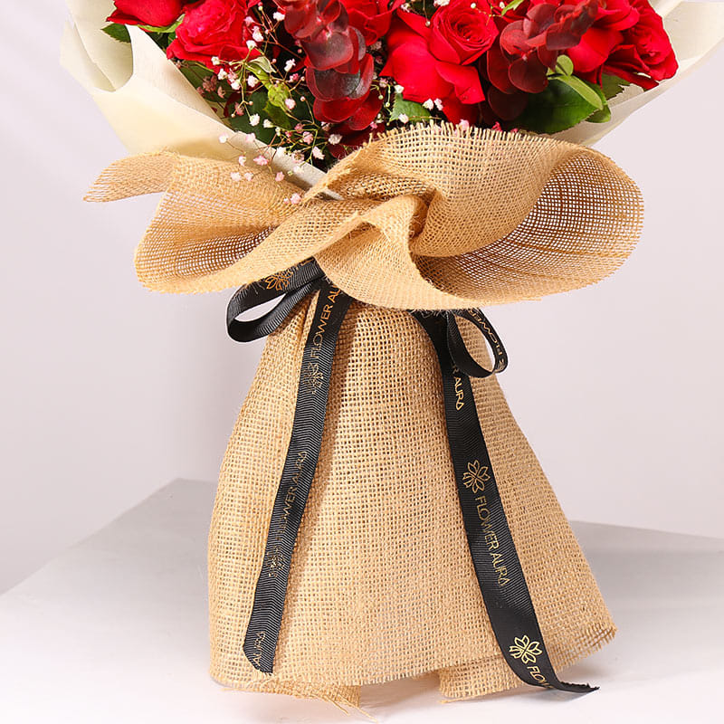 Jute Wrapped Red Rose Bouquet