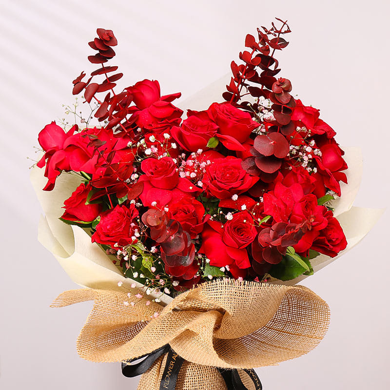 Jute Wrapped Red Rose Bouquet