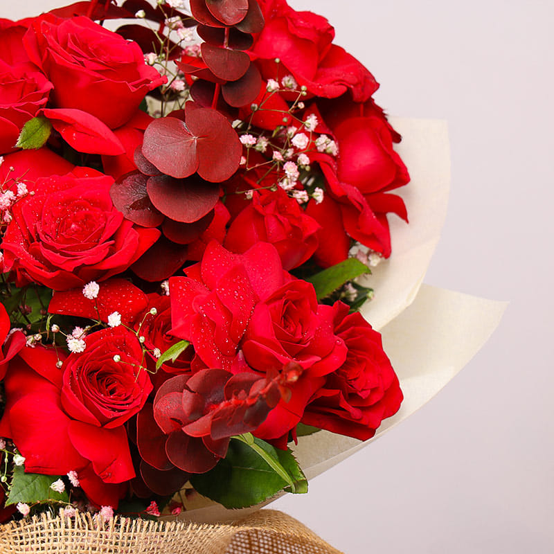 Jute Wrapped Red Rose Bouquet