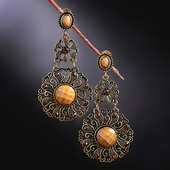 Intricate Brown Stone Floral Earrings for Her