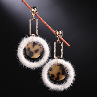 Terrazzo And Feather Dangle Earrings for Female