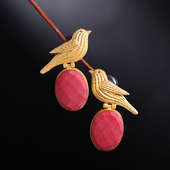 Red Onyx N Brass Bird Earrings for Female
