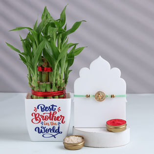 Divine Ganesha Rakhi N Bamboo Plant In Blossom Pot