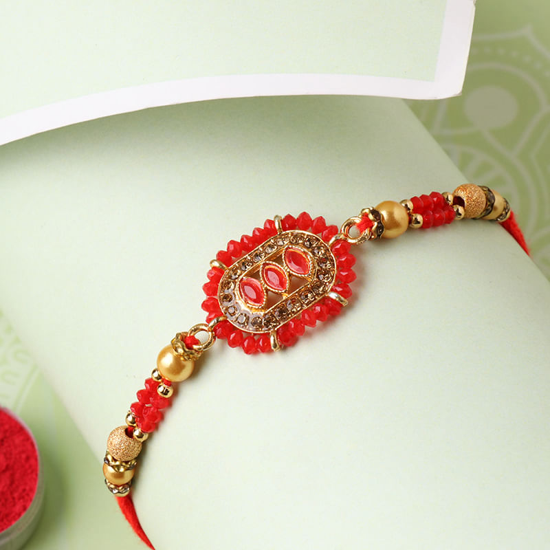 Crystal Studded Red Rakhi Online For Brother