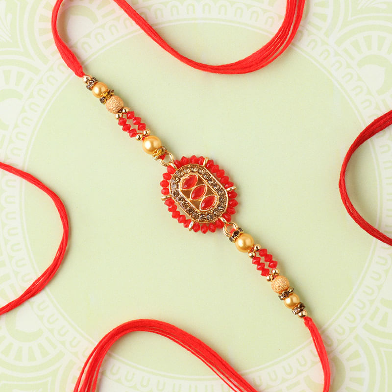 Crystal Studded Red Rakhi Online For Brother