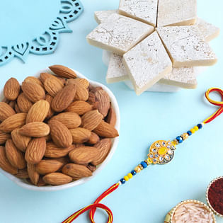 Beaded Designer Rakhi With Kaju Katli N Almonds