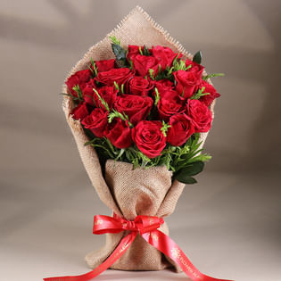 Bouquet of 20 Red Roses in a stunning jute packaging