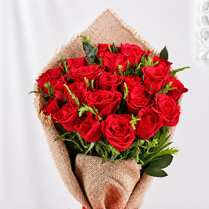 Jute Wrapped Red Rose Bouquet