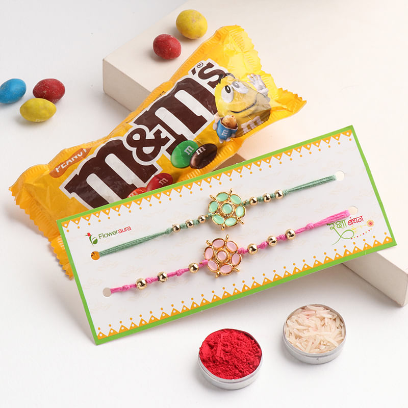 Chocolate and 2 Colourful Stones Rakhi Combo