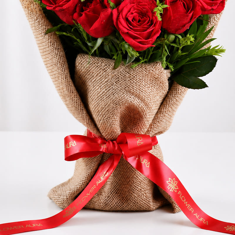 Jute Wrapped Red Rose Bouquet