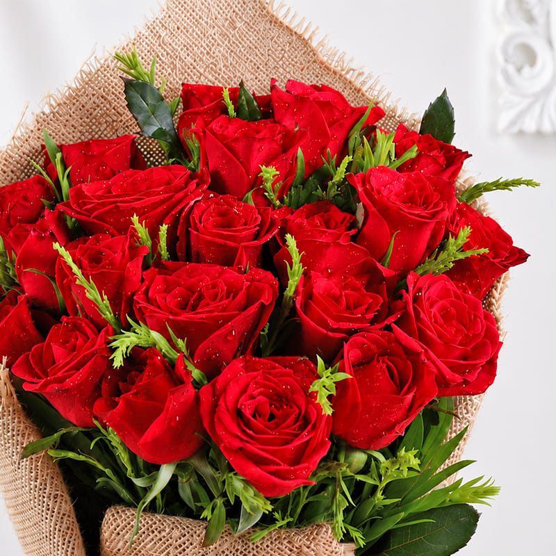 Jute Wrapped Red Rose Bouquet