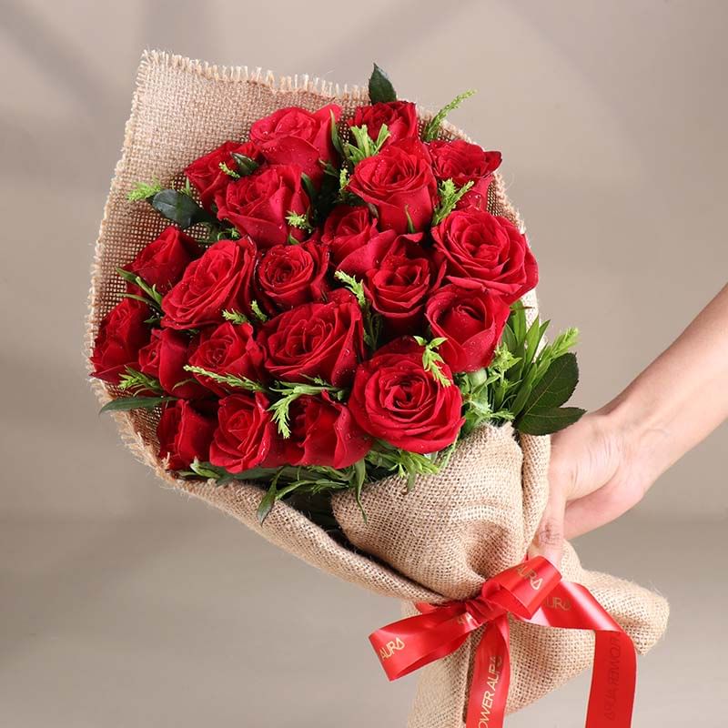 Bouquet of 20 Red Roses in a stunning jute packaging