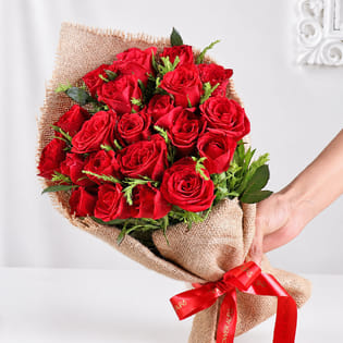 Jute Wrapped Red Rose Bouquet
