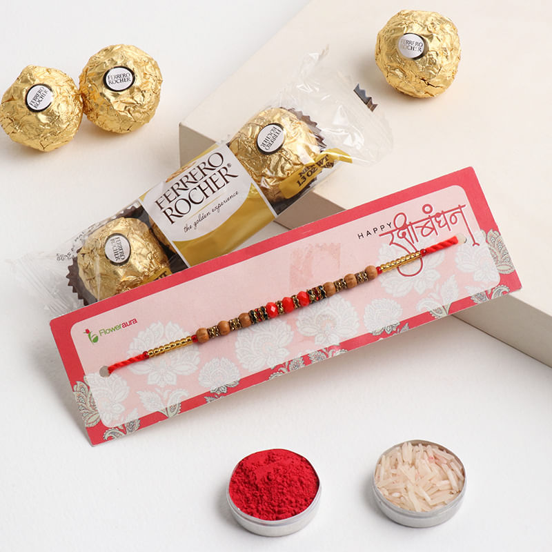 Ferrero Rocher With Beaded Rakhi Combo