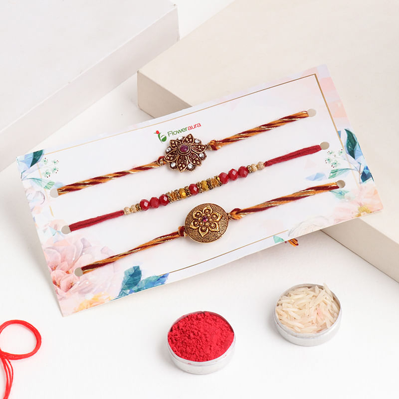 Send Set of 3 Designer Rakhi with Karachi Halwa