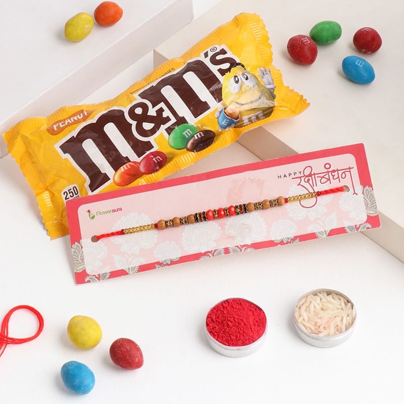 Combos of Colourful Beaded Rakhi and M&M's Chocolate