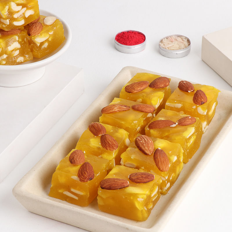 Buy Set of 3 Designer Rakhi with Karachi Halwa