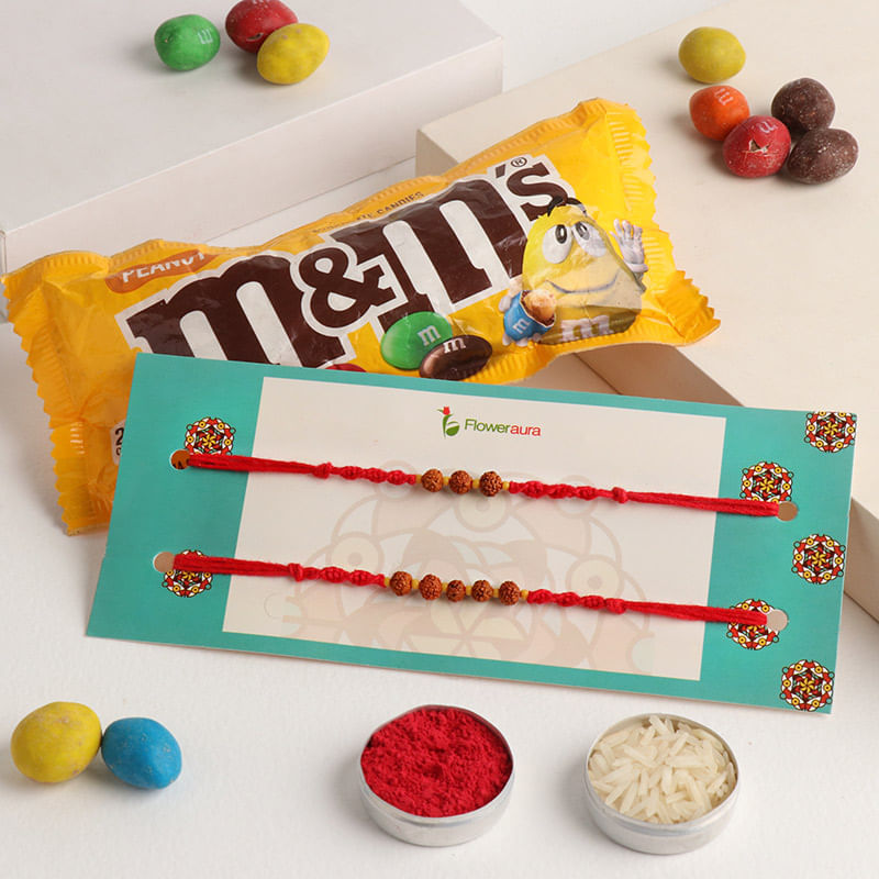 Chocolate N Two Rudraksha Rakhis Combo