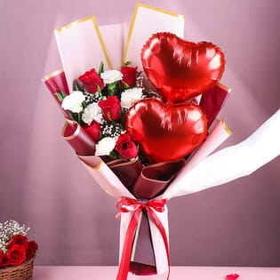 Twin Hearts Floral Balloon Bouquet