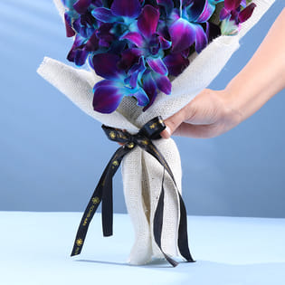 Blue Vanda Orchid Jute Flower Bouquet 