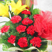 6 Yellow Lilies 10 Red Carnations and 10 Yellow Carnations in Zoomed View