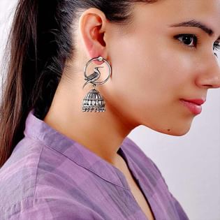 Side View of Birds In Ring Jhumka Set