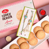 Buy Ajwain Cookies With Fancy Couple Rakhi - Designer Bhaiya Bhabhi Rakhi Set Online
