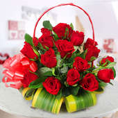 A Basket of 30 Red Roses with a Lovely Ribbon Wrapped