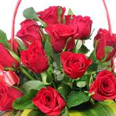 A Basket of 30 Red Roses with a Lovely Ribbon Wrapped with Top View